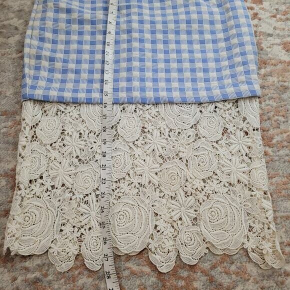 Endless Rose Blue Plaid Skirt with Crocheted Lace Hem - Size Large - Picture 5 of 9